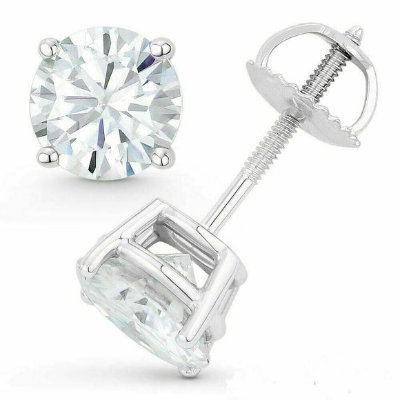 2.0 Ct Round Cut Moissanite Earrings 14K White Gold Over 4 Prong Solitaire Studs