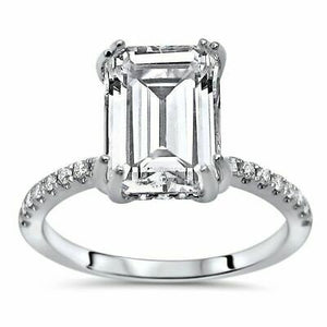 2.60 CT Emerald Cut Solitaire Diamond Engagement Ring With 14k White Gold Over