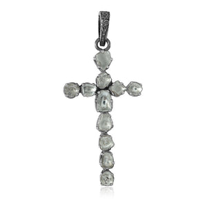 Rose Cut Polki Diamond 925 Silver Cross 18" Chain Pendant Jewelry PEMJOS-782