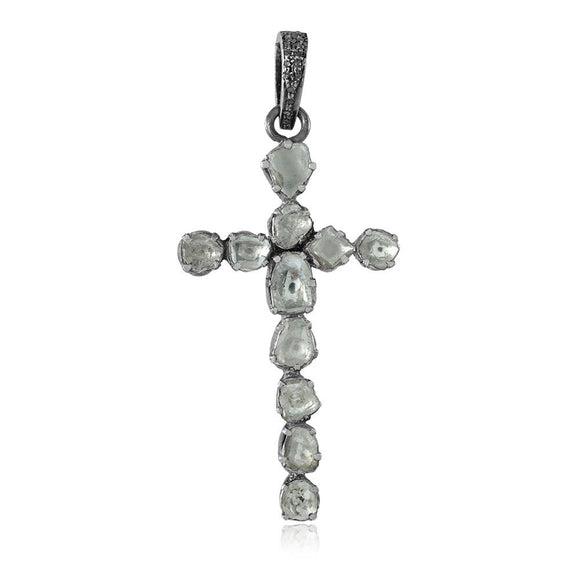 Rose Cut Polki Diamond 925 Silver Cross 18