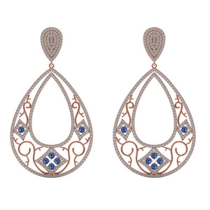 2.80cts Natural Pave Diamond Blue Sapphire 14k Rose Gold Dangle Earrings Jewelry