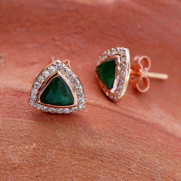 Natural Emerald Pave Diamond 14k Rose Gold Stud Earrings Jewelry EA-476RWDE