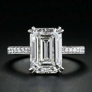 4.55 CT D/VVS1 Emerald Cut Diamond Solitaire Engagement Ring 14K White Gold Over