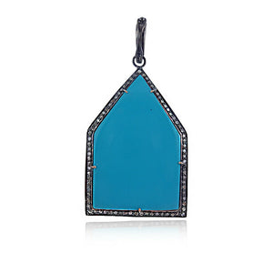 20.5cts Blue Turquoise Pave Diamond 925 Sterling Silver Handmade Pendant Jewelry