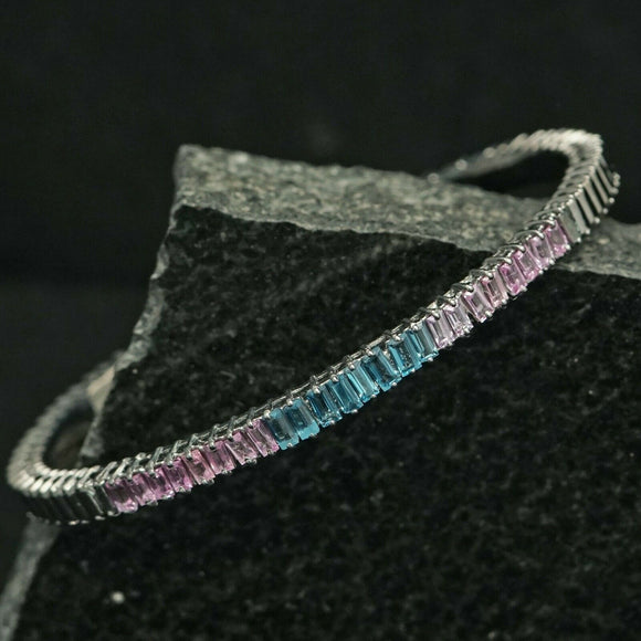 3.18ct Natural Multi Stone Baguettes 925 Silver Handmade Cuff Bangle Jewelry