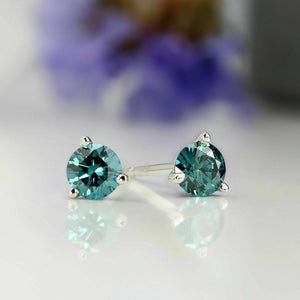 14K White Gold Over Martini Stud Earrings Screw Back 2.00 CT Round Blue Diamond