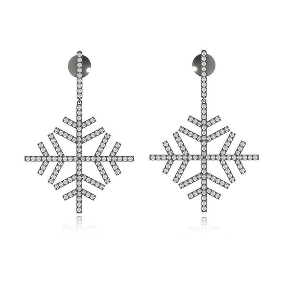 1.18cts Natural Pave Diamond 925 Silver Snowflake Dangle Earrings Womens Jewelry