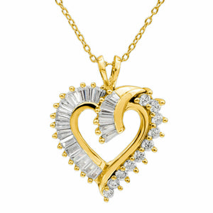 Womens D/VVS1 Baguette Cut 1CT Diamond 14K Yellow Gold Over 925 Heart Pendant