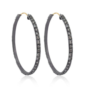 Genuine Pave Diamond Baguette 925 Silver 14k Gold Hoop Earrings Jewelry EAMJ-596