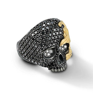 DAVID YURMAN WAVES SKULL RING WITH BLACK DIAMOND 18K YELLOW GOLD OVER 925 SILVER