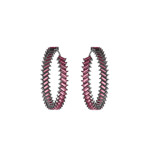 Baguette Cut Pink Tourmaline Hoop Earrings Silver Gemstone Wedding Jewelry GIFTS