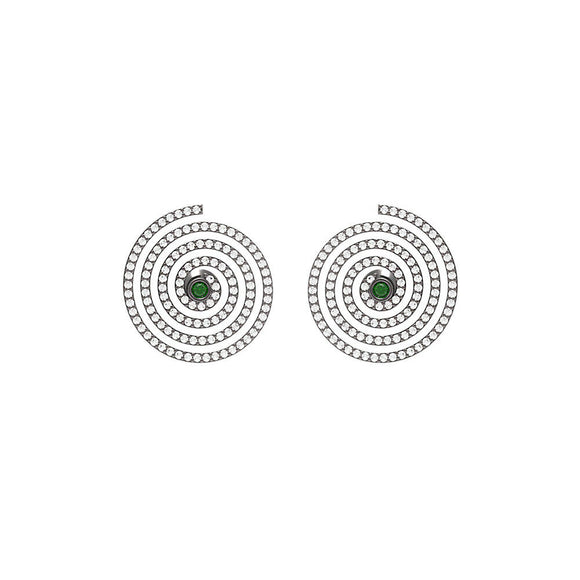 1.21cts Pave Diamond Emerald 925 Solid Silver Spiral Stud Earrings Jewelry