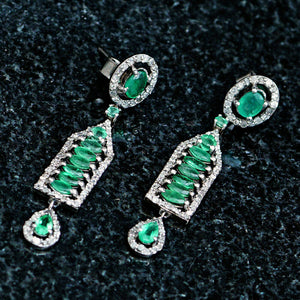 Designer Natural Emerald Diamond Dangle Earrings Wedding 925 Silver Jewelry GIFT