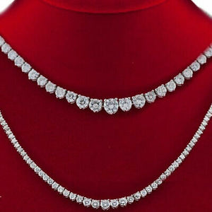 Diamond Tennis Necklace 10.36 CT Diamond 3 Prong Set In 14K White Gold Over 16"