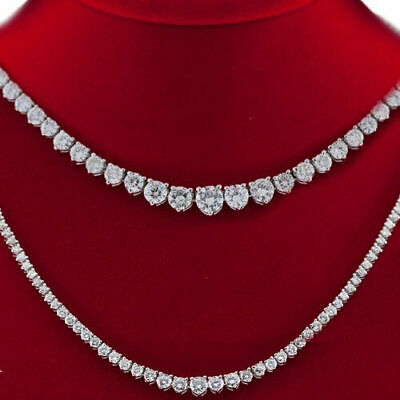 Diamond Tennis Necklace 10.36 CT Diamond 3 Prong Set In 14K White Gold Over 16