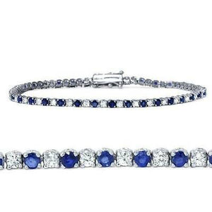 3. CT Round Cut Blue Sapphire & Diamond 14k White Gold Over 7" Tennis Bracelets