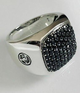 David Yurman 925 Sterling Silver Round Cut Black Diamond Signet Men's Ring New