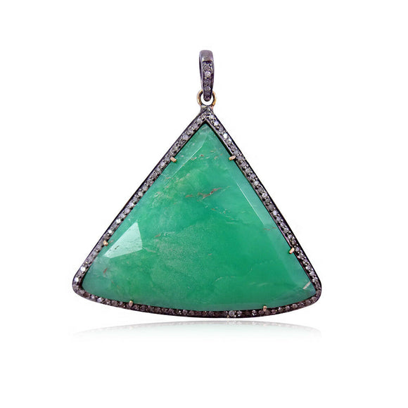 39.9CTW Natural Chrysoprase Gemstone Pave Diamond 925 Silver Pendant Jewelry