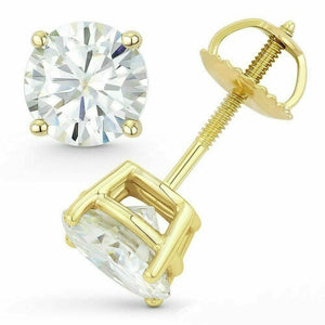 2Ct Brilliant Sim Moissanite Earrings 14K Yellow Gold Over Round Solitaire Studs