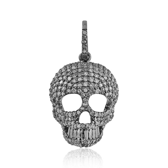 Genuine Micro Pave Diamond 925 Sterling Silver Handmade Skull Pendant Jewelry