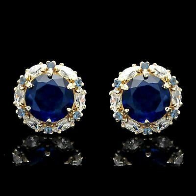 2.00 CT Blue Sapphire Halo Marquise Diamond Stud Earrings 14k Yellow Gold Over