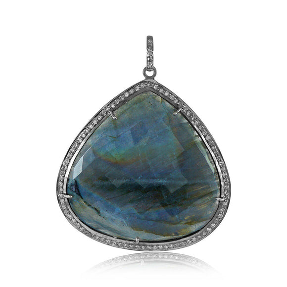 Natural Labradorite Diamond Beautiful Heart Pendant 925 Silver Jewelry PEMJ-1156