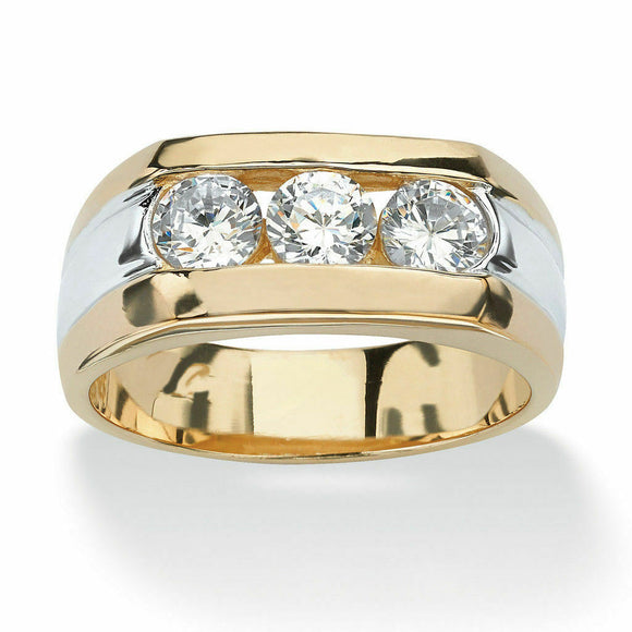 Men's 1/2 Ct Channel Set D/VVS1 Diamond 14k Two Tone Gold Over Three Stone Ring