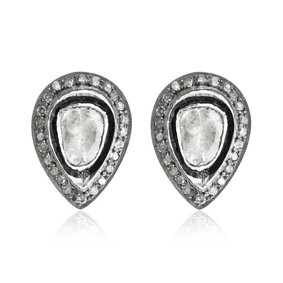 Fabulous Polki Rose Cut Diamond Fine 925 Silver Stud Earrings Jewelry EAMJOS-783