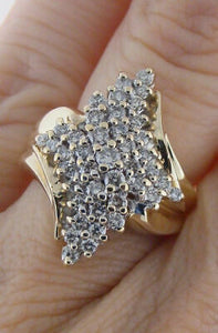 1 1/4 Ct Round Cut Diamond Big 10k Yellow Gold Over Cocktail Cluster Ring Size 7