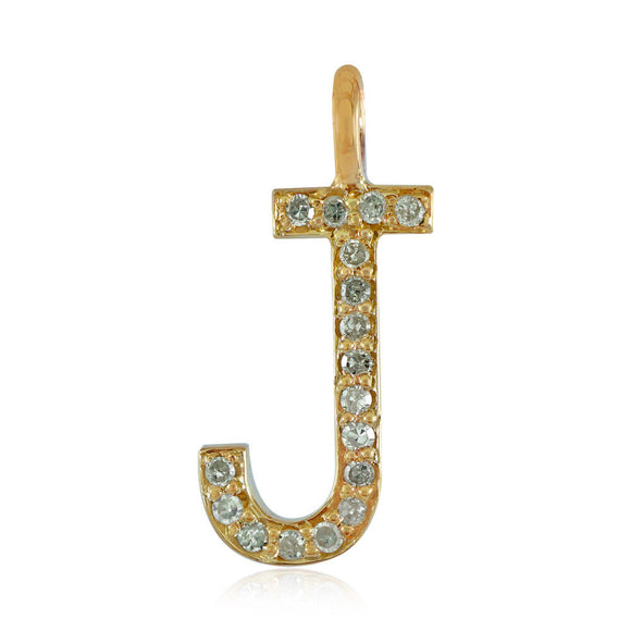 Natural Diamond 14k Yellow Gold Alphabet Initial Letter J Pendant Fine Jewelry