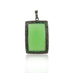 1.8ct Gorgeous Green Onyx Rectangle Shape Diamond 925 Silver Pendant Jewelry