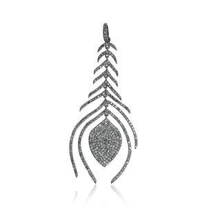 Natural Pave Diamond Peacock Feather 925 Solid Silver Pendant Jewelry PEMJ-1099