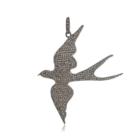 Natural Pave Setting Diamond 925 Sterling Silver Birds Gorgeous Pendant Jewelry