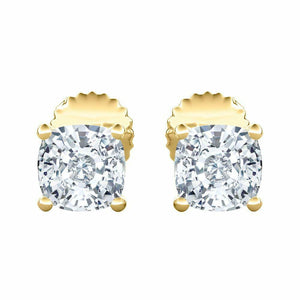 2.00 CT Cushion Brilliant Cut Moissanite Solid 14k Yellow Gold Stud Earrings