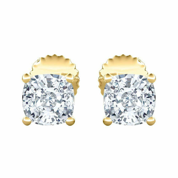 2.00 CT Cushion Brilliant Cut Moissanite Solid 14k Yellow Gold Stud Earrings