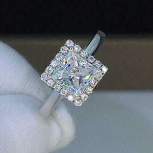 1.50 CT Princess Cut D/VVS1 Diamond 14k White Gold Over HALO Engagement Ring