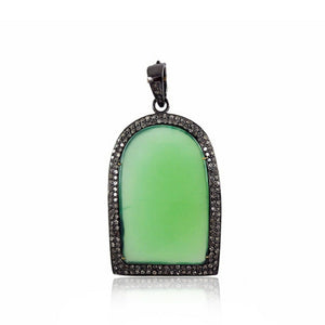 4.71ct Natural Chrysoprase Gemstone Diamond 925 Silver Fashion Pendant Jewelry