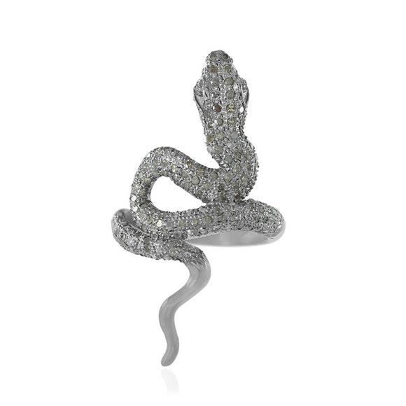 925 Solid Silver Snake Ring Natural Pave Diamond Fine Jewelry Size 7 RIMJOS-538