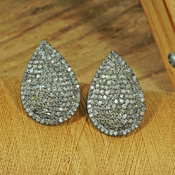 14k Gold 2.75 ct Natural Pave Diamond Pear Stud Earrings Sterling Silver Jewelry