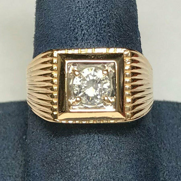 0.60 ct Men's Round Cut Solitaire Diamond Pinky Ring 14K Yellow Gold Over 925