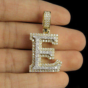 "E" Initial Letter Charm 2.00 CT Diamond Pendant In Solid 14K Yellow Gold Over