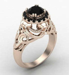 1.60 Ct Black Round Vintage Skull Design Engagement Wedding Ring Sterling Silver