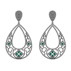 Natural Pave Diamond Emerald 925 Solid Silver Dangle Handmade Earrings Jewelry