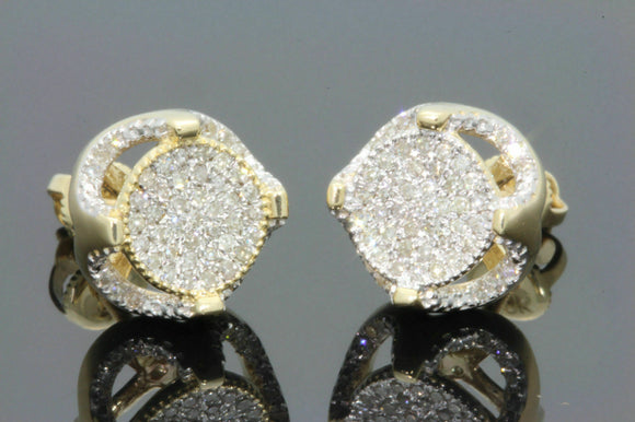 Men's Ladies 10K Yellow Gold Over Round Diamond 3D Circle Studs Earrings 2.00 Ct