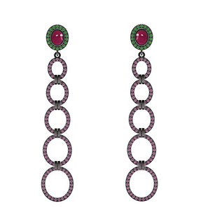 2.51cts Pink Ruby Emerald 925 Silver Handmade Links Earrings Jewelry EA-383SMIX2