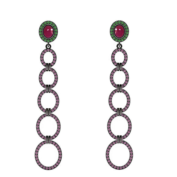 2.51cts Pink Ruby Emerald 925 Silver Handmade Links Earrings Jewelry EA-383SMIX2