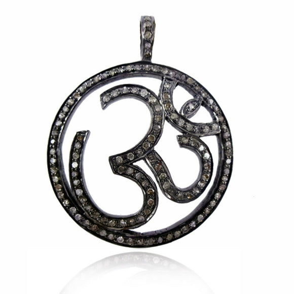 Natural Pave Diamond 925 Solid Silver Handmade Symbol of God Om Pendant Jewelry