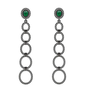 925 Silver Natural Green Emerald Gemstone Pave Diamond Dangle Earrings Jewelry