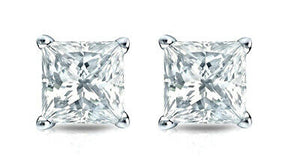 2.0 Ct Diamond Stud Earrings Princess Cut Solitaire Earrings 14K White Gold Over