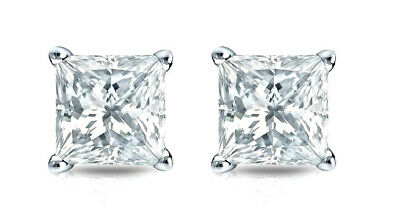 2.0 Ct Diamond Stud Earrings Princess Cut Solitaire Earrings 14K White Gold Over